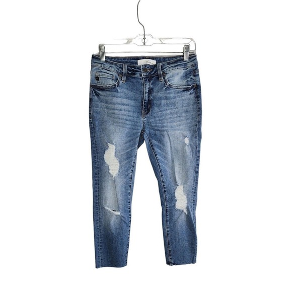 Kancan Distressed Raw Hem Skinny Mid Rise Stretch Jeans Women's Size 9/28 - Picture 1 of 8